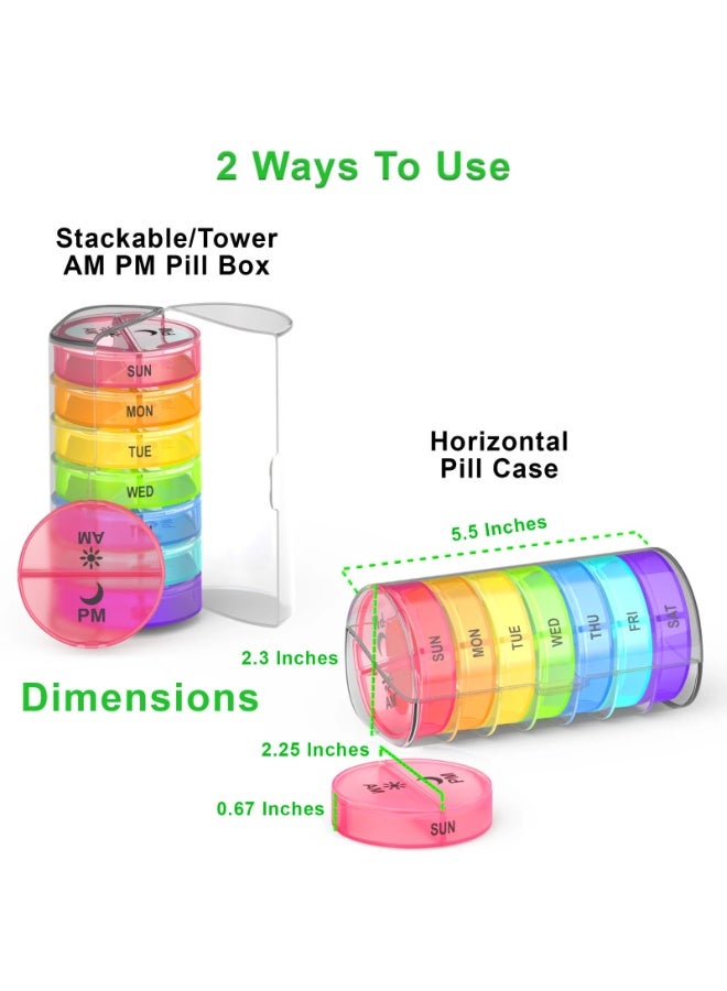 منظم حبوب أسبوعي 7 أيام صباحًا/مساءً - علب حبوب يومية قابلة للفصل مع حجرات كبيرة، علبة أدوية شفافة مقاومة للماء للمكملات الغذائية والكبسولات والأقراص، مثالية للتخزين أثناء السفر - Image 2